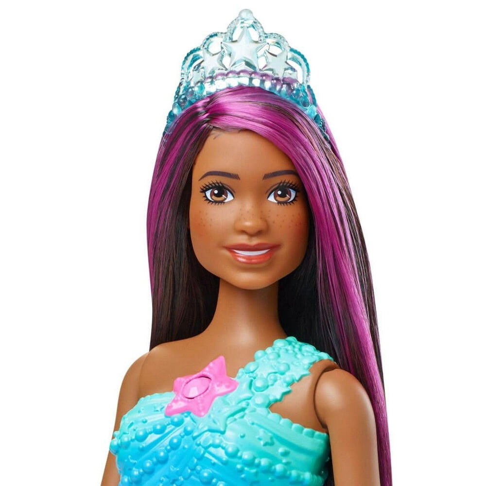Barbie Dreamtopia mermaid with pearl-detailed bodice and rainbow fins.