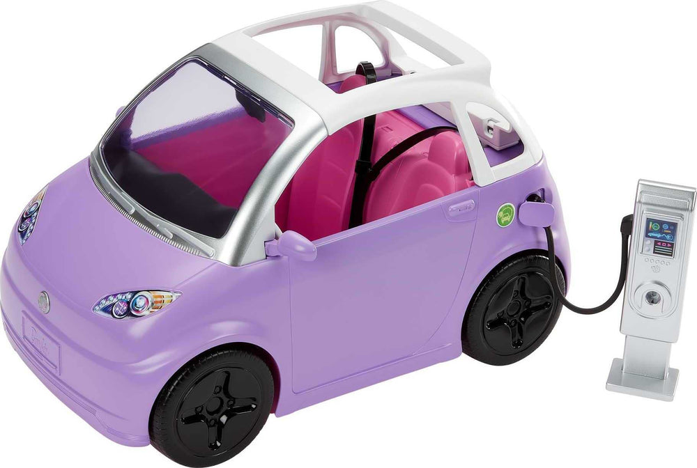 Barbie electric vehicle with charging station for eco-friendly pretend road trips