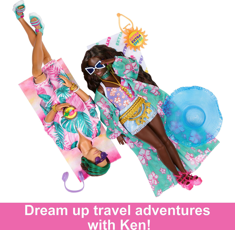 Barbie Extra Fly with palm tree earrings and accessories for expressive styling.