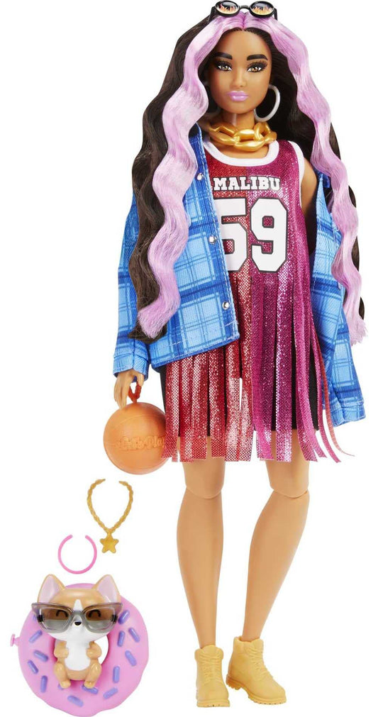Barbie Extra doll with pink-streaked crimped hair for colorful styling play