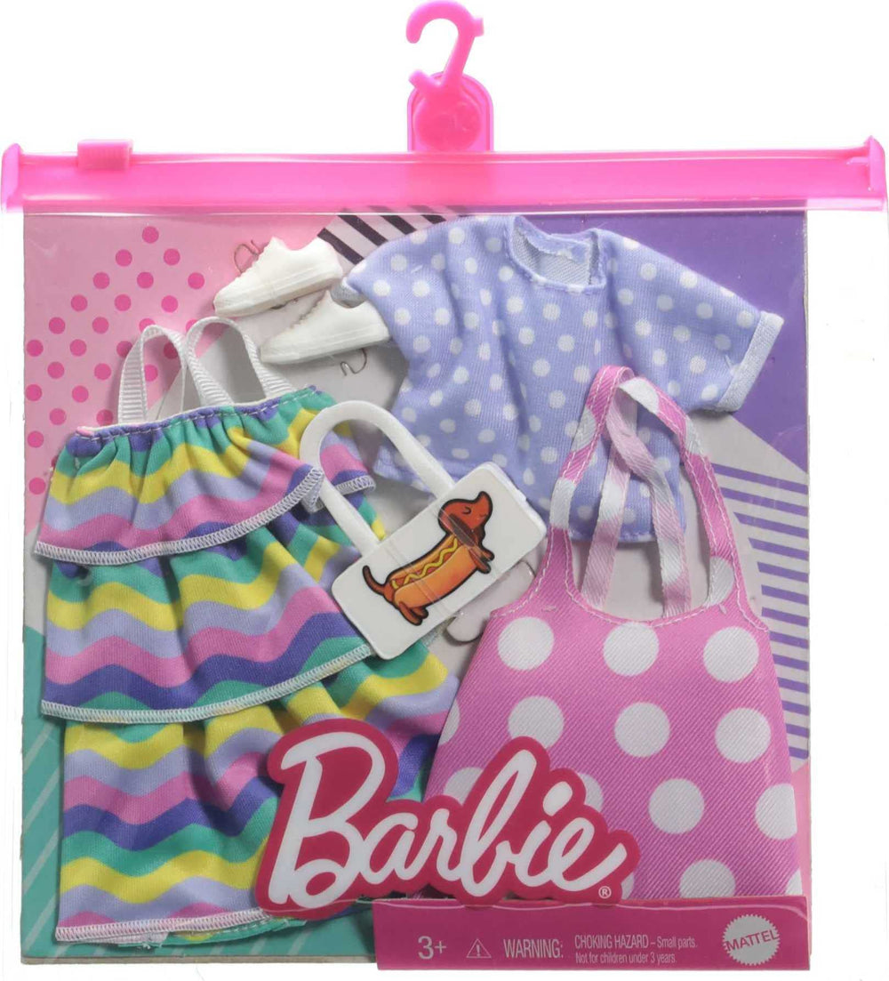Barbie fashions 2-pack dog-graphic purse and sneakers support storytelling play.