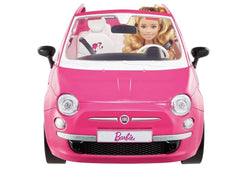 Barbie Fiat 500 car doors and wheels work for active play and storytelling.