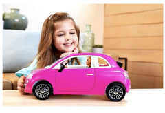 Barbie Fiat 500 exterior pink design adds signature style to playtime.