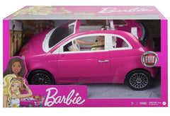 Barbie Fiat 500 interior white seats evoke a chic, realistic vibe.