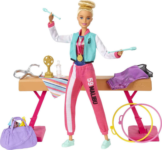 Barbie Gymnast balance beam setup fuels imaginative play and storytelling.
