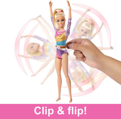 Barbie Gymnastics Doll wearing warm-up suit ready for on-the-go practice sessions.