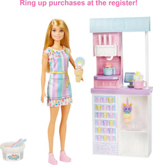 Barbie register enables pretend checkout and role-play transactions.