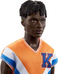 Barbie Ken Fashionistas orange jersey close-up shows sporty styling for storytelling.