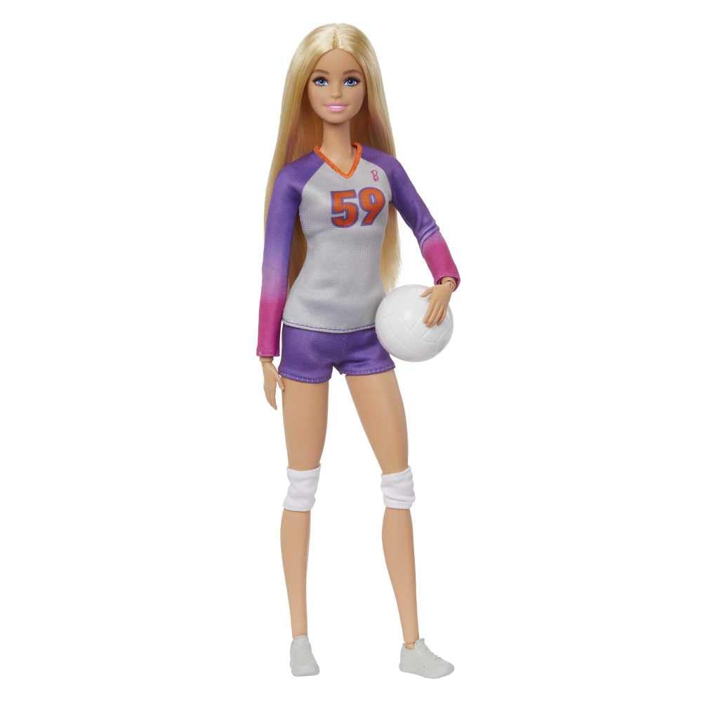 Barbie Made to Move volleyball doll in action, ideal for imaginative sports play.
