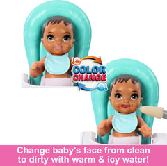 Barbie mealtime highchair scene for nurturing role-play.