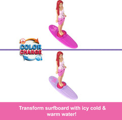 Barbie Mini Barbie Land Beach Bug Convertible shows color-change surfboard detail