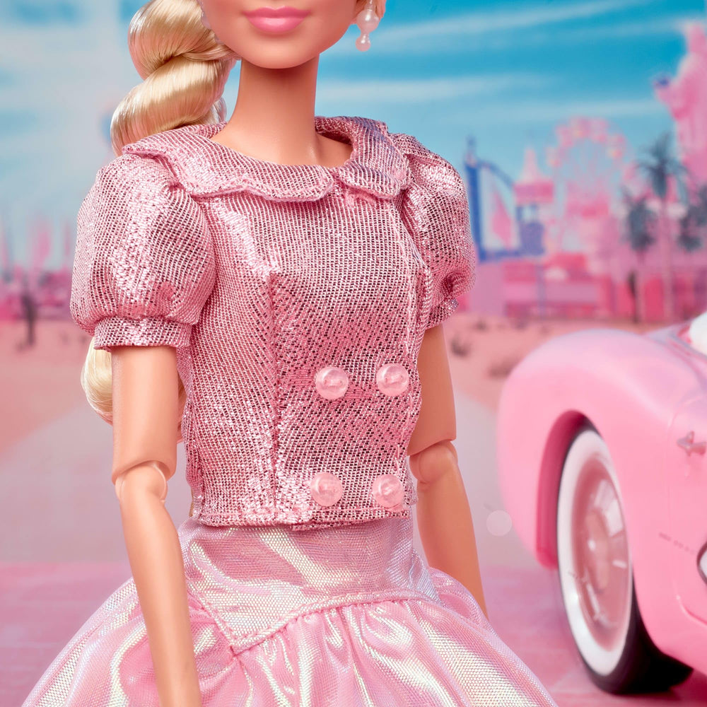 Barbie The Movie doll hairstyle with side twist shows film-inspired elegance.
