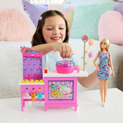 Barbie Mysteries game booth with prizes invites kids to pretend winning moments