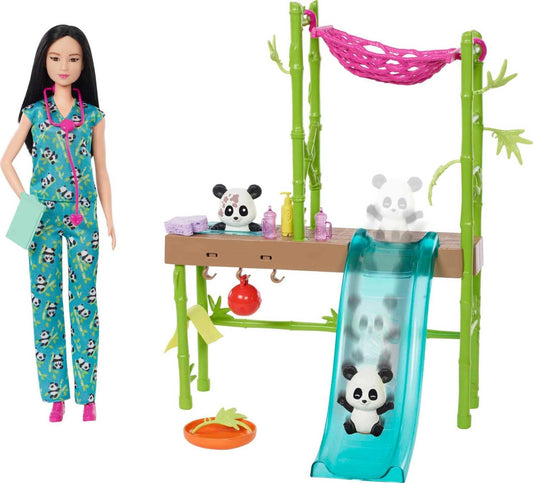 Barbie panda care station with vet doll enabling nurturing play and rescue stories
