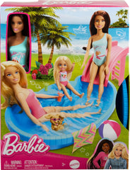 Barbie complete pool playset shows everything needed for immersive water play.