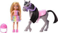 Barbie pony with reins and saddle supports interactive riding scenarios.