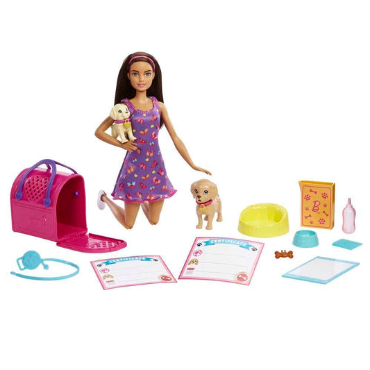 Barbie Pup Adoption set with two puppies for nurturing storytelling adventures.