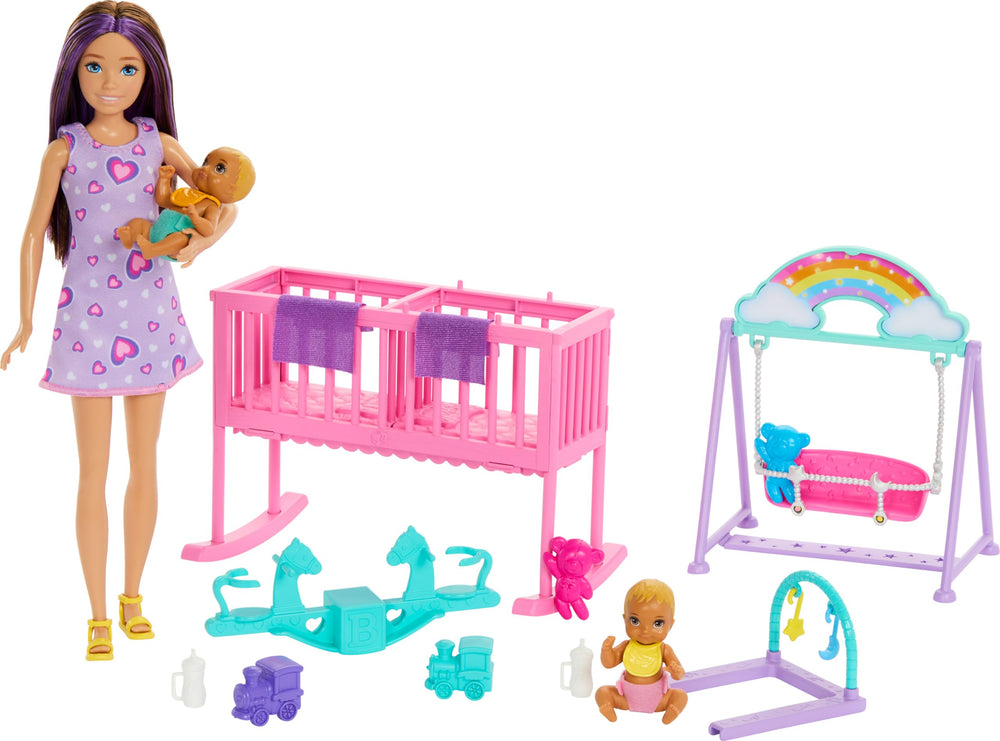 Barbie Skipper Twin Nursery Crib rocks for cozy twin naps and playtime