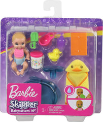 Barbie Skippers Inc removable diaper and washcloth add realistic role-play details.