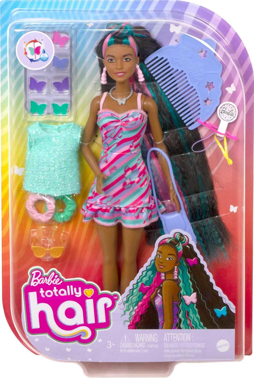 Barbie Totally Hair styling tools support hands-on grooming and pretend play.