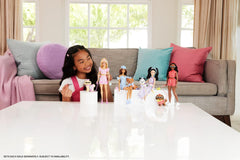 Barbie and puppy wear matching outfits for storytelling adventures.