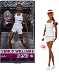 Barbie Venus Williams Inspiring Women doll on display packaging, ideal for gifting.