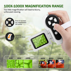 Barchrons 1000X handheld microscope with 4K 2-inch LCD screen for clear viewing.