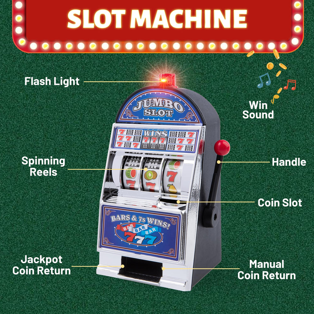 BARGIFTS blue slot money bank illuminated with lights and jackpot sounds in action