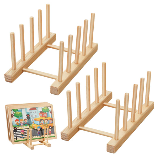 Barydat puzzle stand side view shows sturdy wooden design for tidy puzzle display.