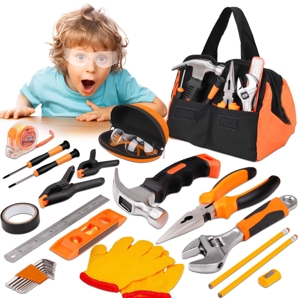 Basytodio 27pcs orange kids tool set with bag for easy storage and hands-on learning.