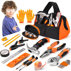 Basytodio 27-piece orange kids tool set with hammer helps young builders learn by doing.