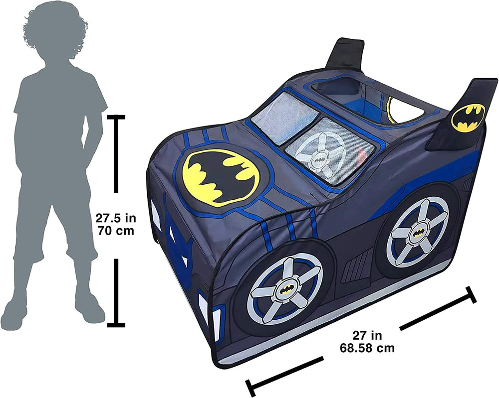 Batman Batmobile Pop-Up Tent roof opening for peeking during missions.