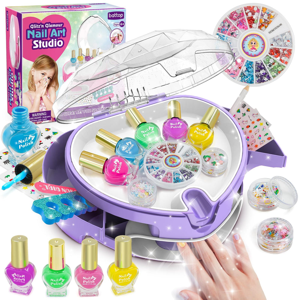BATTOP kids nail polish set with dryer and organizer for tidy at-home manicures