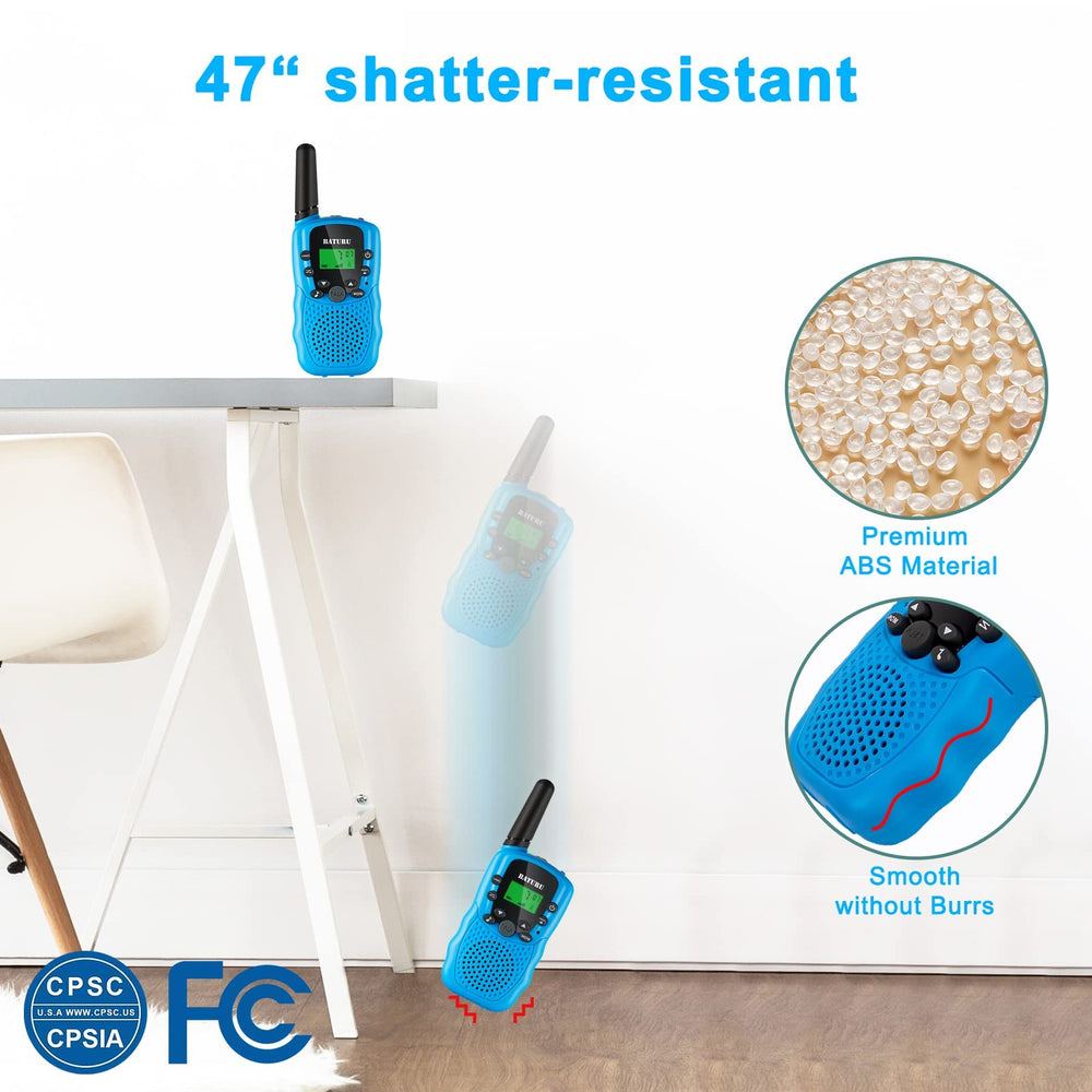 BATURU walkie talkies feature durable, rugged casing for rough outdoor use.