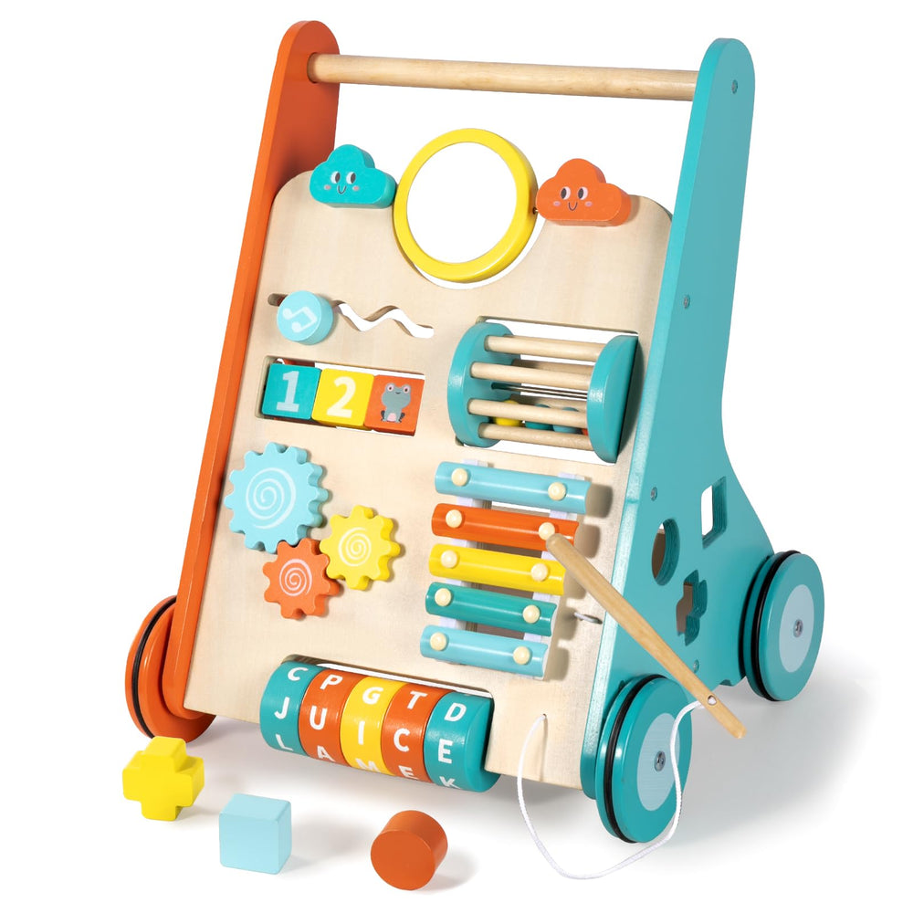 Bautia wooden baby walker with activity panel boosts exploration