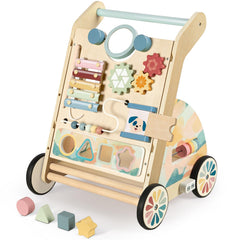 BAUTIA wooden walker with mirror panel supports curious exploration during early steps