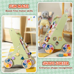 Bautia wooden baby walker in use on a living room floor.