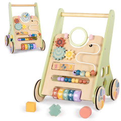 Bautia wooden baby walker panel with interactive features for early learning.