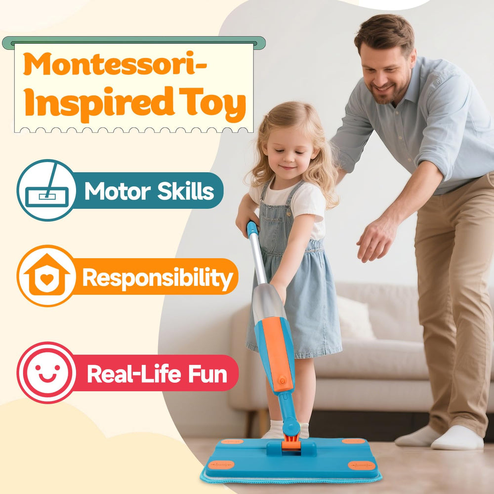 BAYMI Kids Spray Mop with two washable pads for mess-free practice