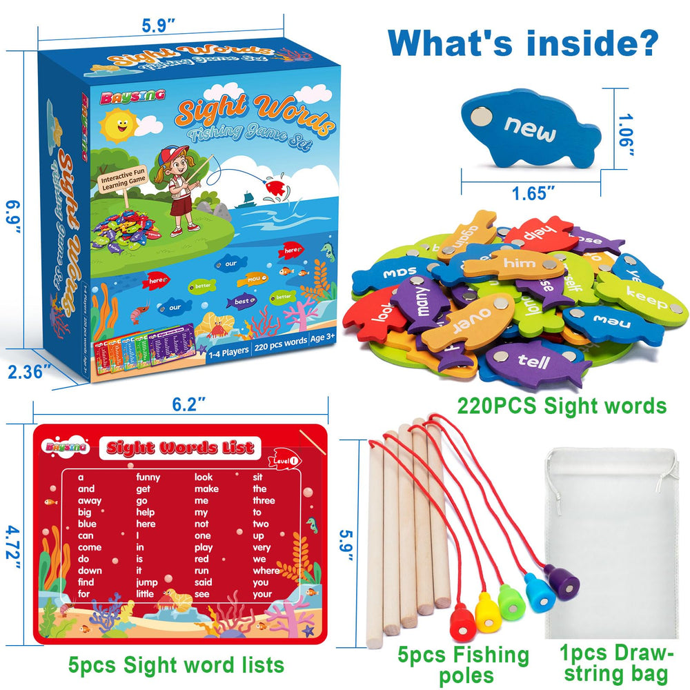 Flashcards with letters support word-building during fishing practice.