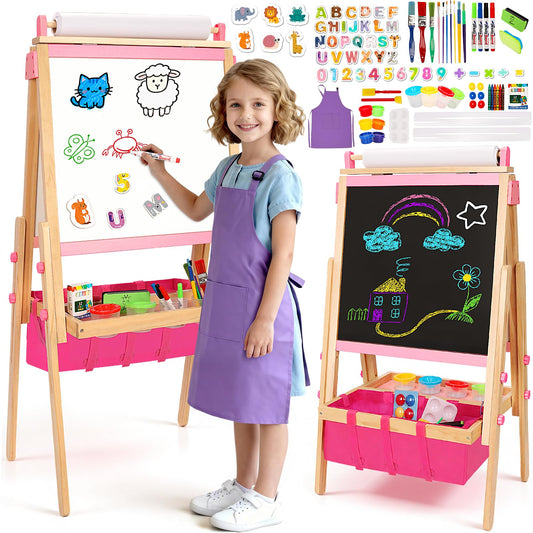 BAYSING wooden kids easel with 3-in-1 surface for drawing, writing, and painting.