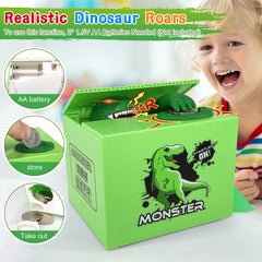 BBGISHO piggy bank shows dinosaur head rising during coin theft