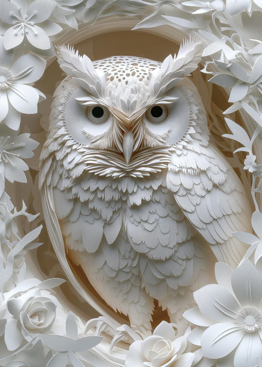BBOLDIN 3D Owl Puzzle front view with pure white owl in lush jungle