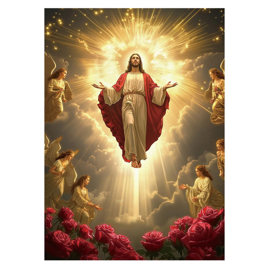 BBOLDIN Christian Jesus 1000-piece puzzle with descending angels and roses for serene reflection