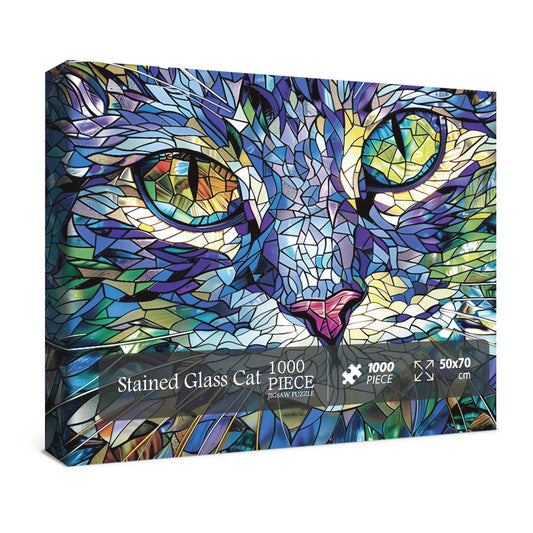 BBOLDIN stained-glass cat puzzle box, a vibrant decor focal point.
