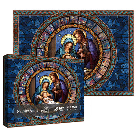 BBOLDIN stained-glass nativity puzzle box inspires holiday puzzling and home display.