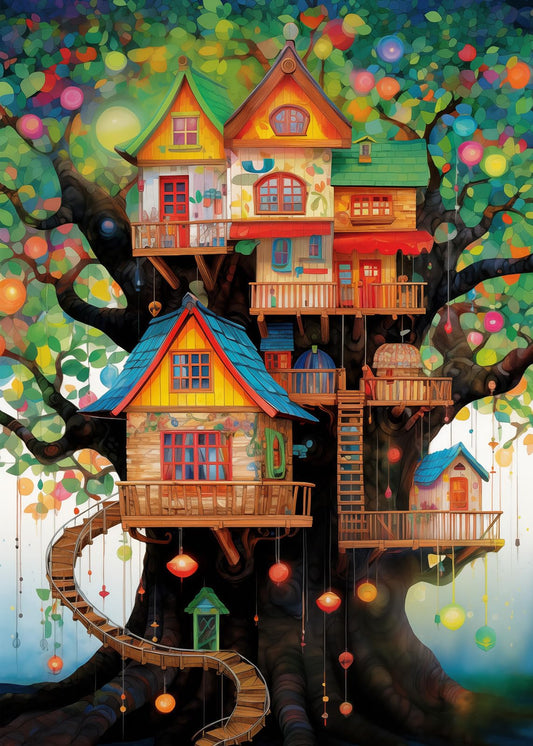BBOLDIN Tree House Art Puzzle cover with vibrant colors for immersive play