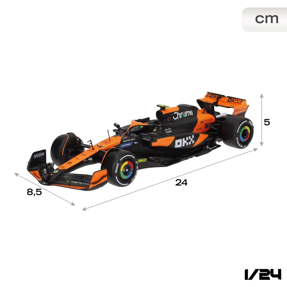 Bburago McLaren MCL38 1:24 left side view with driver figure