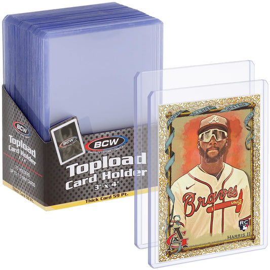 BCW 59PT thick toploader front view shows crystal-clear protection for thick cards