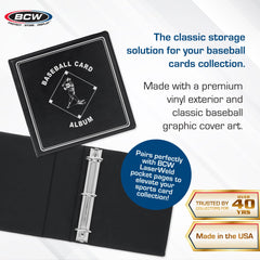 BCW baseball album features a heavy-duty D-ring for smooth page turning.